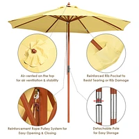 Yescom 9FT Wooden Patio Umbrella UV30+ for Beach Pool Wedding Party Table Market Garden Yard Hotel Deck Cafe yellow