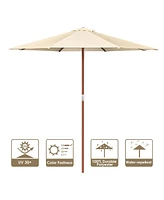 Yescom 9FT Wooden Patio Umbrella UV30+ for Beach Pool Wedding Party Table Market Garden Yard Hotel Deck Cafe Beige