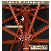 Yescom 9FT Wooden Patio Umbrella UV30+ for Beach Pool Wedding Party Table Market Garden Yard Hotel Deck Cafe