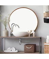 Aquaterior 24" Round Wall Mirror Wooden Frame Farmhouse Hanging Bathroom decor