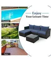 Sugift 5 Pieces Patio Rattan Sectional Furniture Set with Cushions and Coffee Table