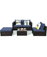 Sugift 5 Pieces Patio Rattan Sectional Furniture Set with Cushions and Coffee Table