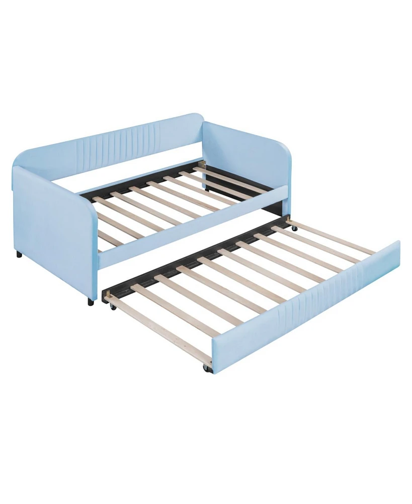 Simplie Fun Upholstered Daybed Sofa Bed Twin Size With Trundle Bed And Wood Slat