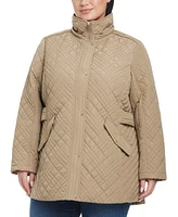 Jones New York Plus Hooded Stand-Collar Quilted Coat