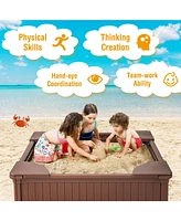 Sugift Kids Outdoor Sandbox with Oxford Cover and 4 Corner Seats