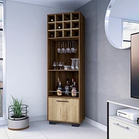 Fm Furniture Aubree Corner Bar Cabinet, Twelve Built-in Wine Rack, Two Shelves, Lower Cabinet