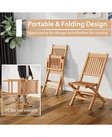 Teak Wood Patio Folding Dining Chair with Slatted Seat