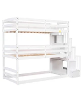 Simplie Fun Twin Size Triple Bunk Bed With Storage Staircase, Separate Design