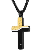 Esquire Men's Jewelry Diamond Accent Two-Tone Cross 22" Pendant Necklace in Black- & Gold-Tone Ion-Plated Stainless Steel, Created for Macy's