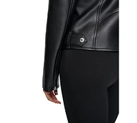 Karl Lagerfeld Petite Faux-Leather Asymmetric Moto Coat, Created for Macy's