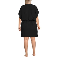 Lands' End Plus Crinkle Rayon Short Sleeve Gathered Waist Kaftan Swim Cover-up Dress