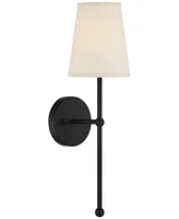 Elena Modern Wall Light Sconce Matte Black Metal Hardwired 6" Fixture Cream Linen Tall Drum Shade for Bedroom Bedside Living Room Hallway Dining House