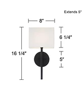 Favre au Modern Wall Sconce Lighting Black Hardwired 16 1/4" High Fixture Rectangular Linen Fabric Shade for Bedroom Bedside Living Room Home Hallway