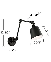 Mendes Modern Industrial Swing Arm Adjustable Wall Mounted Lamp Black Metal Hardwired Down Light Fixture for Bedroom Bedside House Reading Living Room