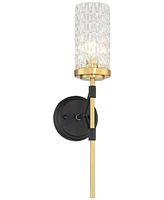 Darin Mid Century Modern Wall Light Sconce Black Brass Hardwired 4 1/2" Wide Fixture Faceted Cylindrical Glass Shade Bedroom Bathroom Bedside Living R