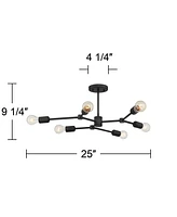 Marco Mid Century Modern Close To Ceiling Light Semi Flush Mount Fixture 26" Wide Sputnik 6-Light Black Branch Arm for Bedroom Hallway Living Room Din