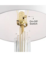 Aloise Mid Century Modern Glam Luxury Table Lamp 27.5" Tall Brass Metal Clear Glass Tube White Drum Shade Decor for Living Room Bedroom House Bedside