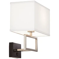 Trixie Modern Indoor Wall Lamp Brushed Nickel Silver Matte Black Plug-In Light Fixture Rectangular Fabric Shade for Bedroom Bedside House Reading Livi