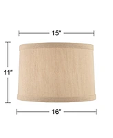 Taupe Linen Small Hardback Drum Lamp Shade 15" Top x 16" Bottom x 11" Slant x 11" High (Spider) Replacement with Harp and Finial - Springcrest