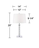 Modern Table Lamp 25" High Clear Stacked Cubes Crystal White Fabric Tapered Drum Shade Decor for Bedroom Living Room House Home Bedside Nightstand Off