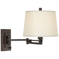 Easley Modern Swing Arm Adjustable Wall Lamp with Cord Matte Bronze Brown Plug-In Light Fixture Dimmable Fabric Drum Shade for Bedroom Bedside Living