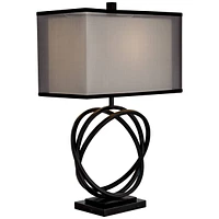 Stellar Modern Industrial Table Lamp 28 1/4" Tall Black Metal Sculptural Ring Organza Sheer Outer White Fabric Inner Dum Shade Bedroom Living Room Hou