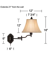 Hexagon Country Swing Arm Adjustable Wall Mounted Lamp Bronze Plug-In Light Fixture Dimmable Gold Bell Shade for Bedroom Bedside House Reading Living