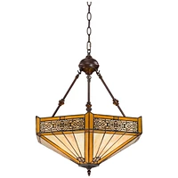 Robert Louis Tiffany Stratford Bronze Pendant Chandelier Lighting 20 3/4" Wide Farmhouse Rustic Art Glass 3-Light Fixture for Dining Room Living House