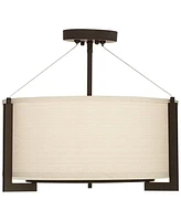 Possini Euro Design Stinson Modern Ceiling Light Semi Flush-Mount Fixture 17 1/4" Wide Bronze 3-Light Linen Drum Shade Frosted Glass Diffuser for Bedr