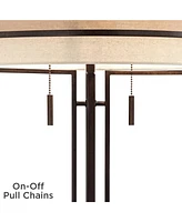 Andes Modern Industrial Table Lamp 27 1/2" Tall Oil Rubbed Bronze Brown Metal Stacked Double Fabric Drum Shade for Bedroom Living Room House Home Beds