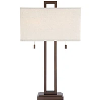 Gossard Modern Industrial Table Lamp 30" Tall Bronze Brown Open Metal Off White Rectangular Box Shade for Bedroom Living Room House Home Bedside Night