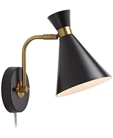 Venice Mid Century Modern Adjustable Wall Lamp Matte Black Antique Brass Plug-In Light Fixture Metal Cone Shade for Bedroom Bedside House Reading Livi