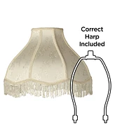 Set of 2 Hardback Scallop Dome Lamp Shades Cream Floral Bouquet Large 6" Top x 17" Bottom x 11" High Spider with Replacement Harp and Finial Fitting