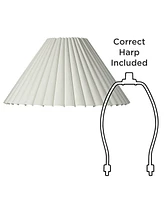 Set of 2 Box Pleat Empire Lamp Shades Antique White Large 7" Top x 20.5" Bottom x 10.75" High x 12.5" Slant Spider with Replacement Harp and Finial Fi