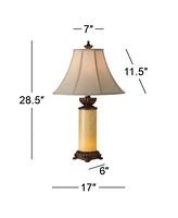 Traditional Table Lamp with Night Light 28.5" Tall Dark Bronze Cream Onyx Stone Column Off White Bell Shade Decor for Living Room Bedroom House Bedsid