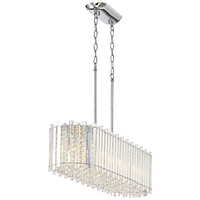 Possini Euro Design Mirabell Chrome Silver Large Linear Island Pendant Chandelier 34" Wide Modern Led Clear Glass Crystal Prism 6-Light Fixture for Ki