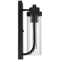 Bogata Modern Outdoor Wall Light Fixture Textured Black Steel 15 1/2" Clear Ribbed Cylinder Glass for Exterior House Porch Patio Outside Deck Garage Y