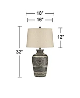 Miguel Rustic Southwestern Style Table Lamp 32" Tall Earth Tone Jar Linen Fabric Drum Shade Decor for Living Room Bedroom House Bedside Nightstand Hom