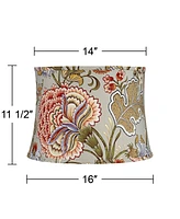 Sage Green with Flower Print Medium Drum Lamp Shade 14" Top x 16" Bottom x 11.5" High (Spider) Replacement with Harp and Finial - Springcrest - Multi