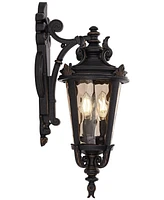 Casa Marseille European Outdoor Wall Light Fixture Bronze Scroll 21 3/4" Champagne Hammered Glass for Exterior House Porch Patio Outside Deck Garage F