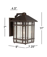 Sierra Craftsman Art Deco Outdoor Wall Light Fixture Rubbed Bronze Brown Steel 11" Frosted Seeded Glass Panels for Exterior House Porch Patio Outside