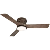 54" Salerno Modern Industrial Hugger Low Profile 3 Blade Indoor Outdoor Ceiling Fan with Light Led Remote Bronze Wood Opal Glass Damp Rated for Patio