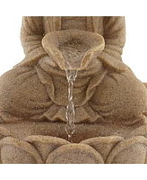 Calm Buddha Zen Outdoor Water Fountain with Light Led 14" High Faux Sandstone Resin Meditation Decor for Garden Patio Yard Home Lawn Porch House Relax