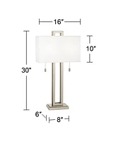 Gossard Modern Table Lamp 30" Tall Brushed Nickel Silver Open Metal White Fabric Rectangular Box Shade for Bedroom Living Room House Home Bedside Nigh