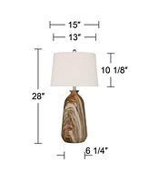 Carlton Modern Rustic Southwestern Table Lamps 28" Tall Set of 2 Swirling Brown Faux Marble White Tapered Drum Shades for Living Room Bedroom House Be