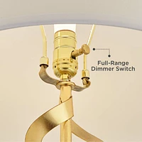 Helix Modern Luxury Table Lamp 30" Tall Sculptural Brass Gold Open Ribbon Metal White Linen Drum Shade for Bedroom Living Room House Bedside Nightstan