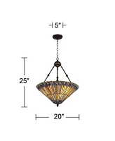 Robert Louis Tiffany Peacock Glass Bronze Tiffany Style Pendant Chandelier 20" Wide Stained Glass 3-Light Fixture for Dining Room House Foyer Entryway
