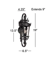 Marseille Traditional Outdoor Wall Light Fixture Black Steel Scroll 19" Clear Hammered Glass Down bridge Arm for Exterior House Porch Patio Outside De