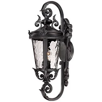 Marseille Traditional Outdoor Wall Light Fixture Black Steel Scroll 19" Clear Hammered Glass Down bridge Arm for Exterior House Porch Patio Outside De