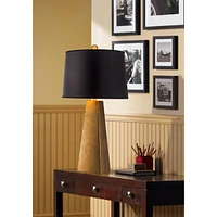 Obelisk Modern Table Lamp 26" High Gold Leaf Tapered Column Black Paper Drum Shade Decor for Bedroom Living Room House Home Bedside Nightstand Office